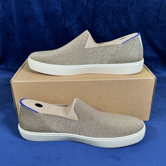 NIB Women's 10.5 Rothy’s The Original Slip On Sneaker Gold Twill 0610/0606 - Picture 3 of 5